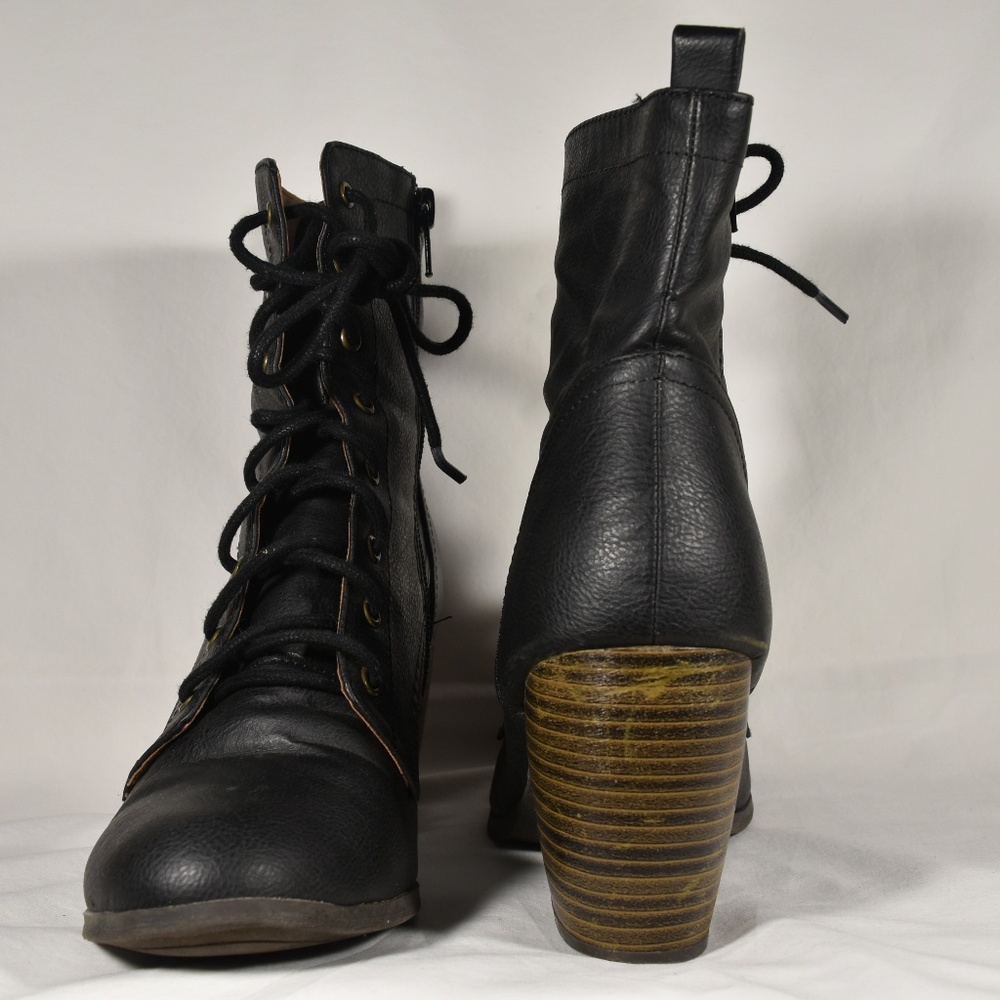 Charlotte Russe Black Leather Heeled Boots